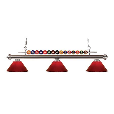 Z-Lite Shark 3 Light Billiard Light, Brushed Nickel & Red 170BN-PRD